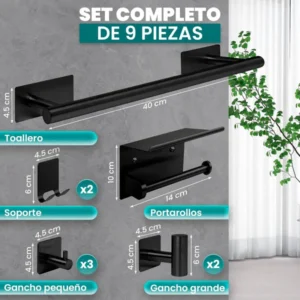 Accesorios Baño Sin Taladro (Blanco/Negro/Plata)