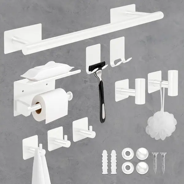 Accesorios Baño sin Taladro - Blanco -- Alburnus-Shop (1)